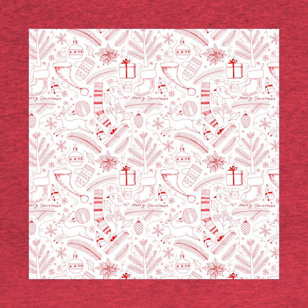 Doodle Christmas pattern red by katerinamk